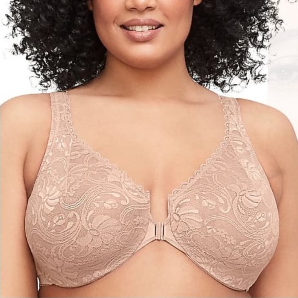 Glamorise Wonderwire Front Close Cafe Lace Bra Lot NEW 46B